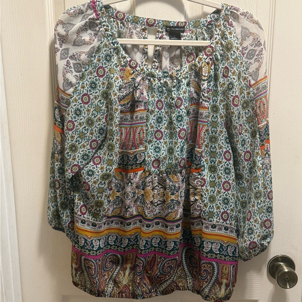 New Directions Colorful Paisley Blouse